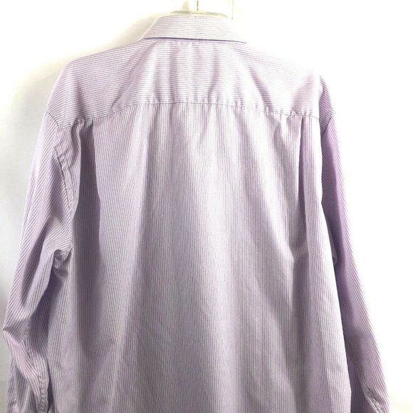 Proper Shirtings Men's Striped Wrinkle Free Casual Dress Shirt 18 34/35 Lavender - Picture 4 of 10
